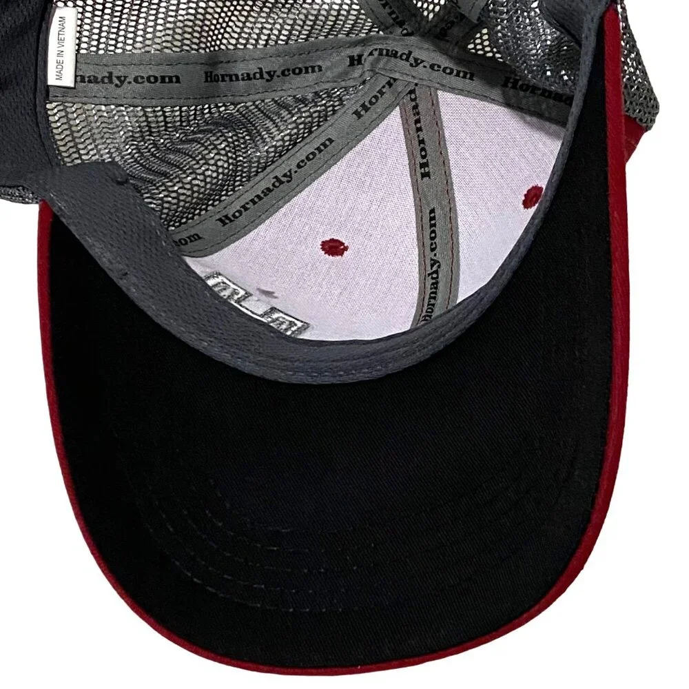 Hornady Snap Back Hat Red‎ Silvery Gray Cotton Mesh Embroidered Manufacturing Co